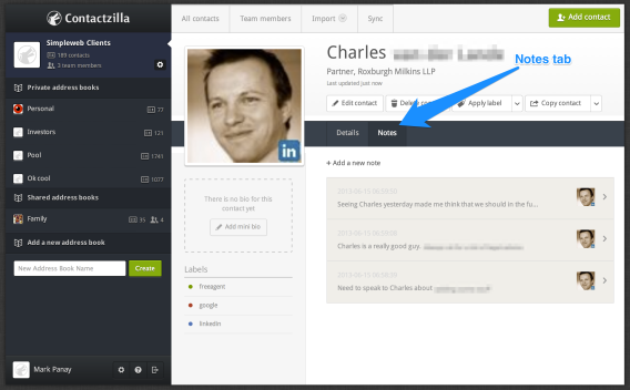 Notes in Contactzilla