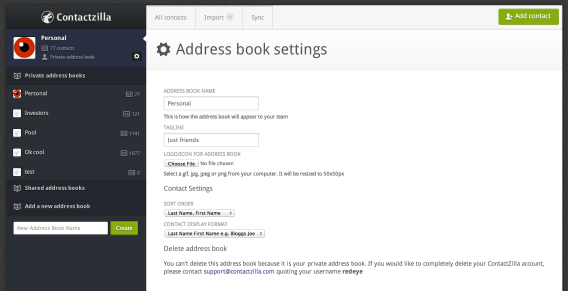 Address book settings