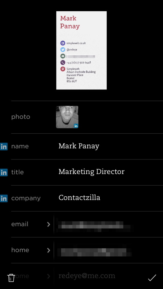 Business card scanner Evernote iPhone app - Contactzilla